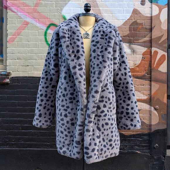 Y2K Cheetah Faux Fur Mobwife Coat Leopard Animal Print Plush Fuzzy Furry Jacket - Picture 4 of 11